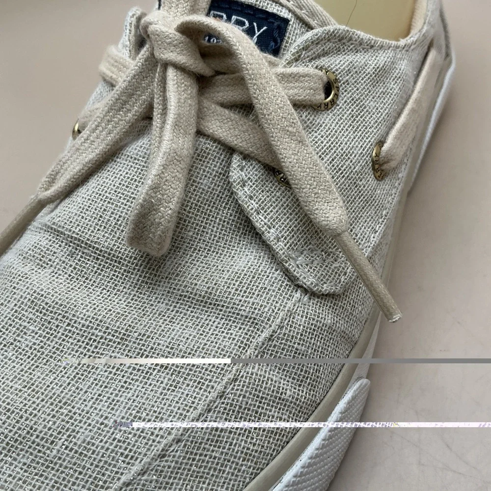Sperry Women's Pier Boat Sparkle Canvas Boat Shoes‎ Sz 9.5 Gold Glitter STS84465